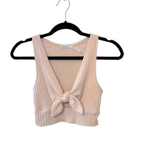 Ribbed pink bow crop top